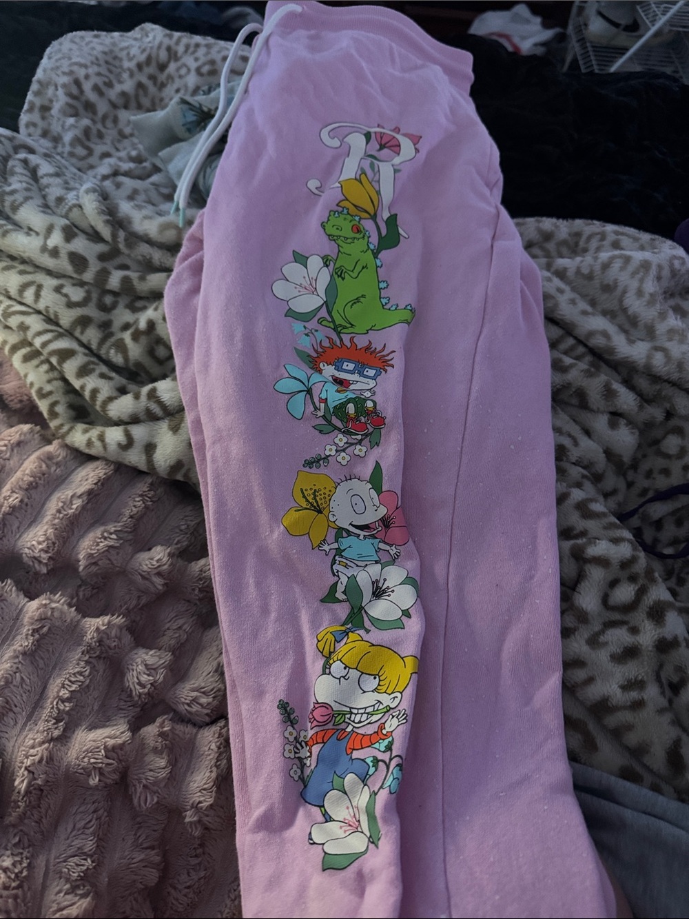 Pink Cartoon-Print Jogger Pants